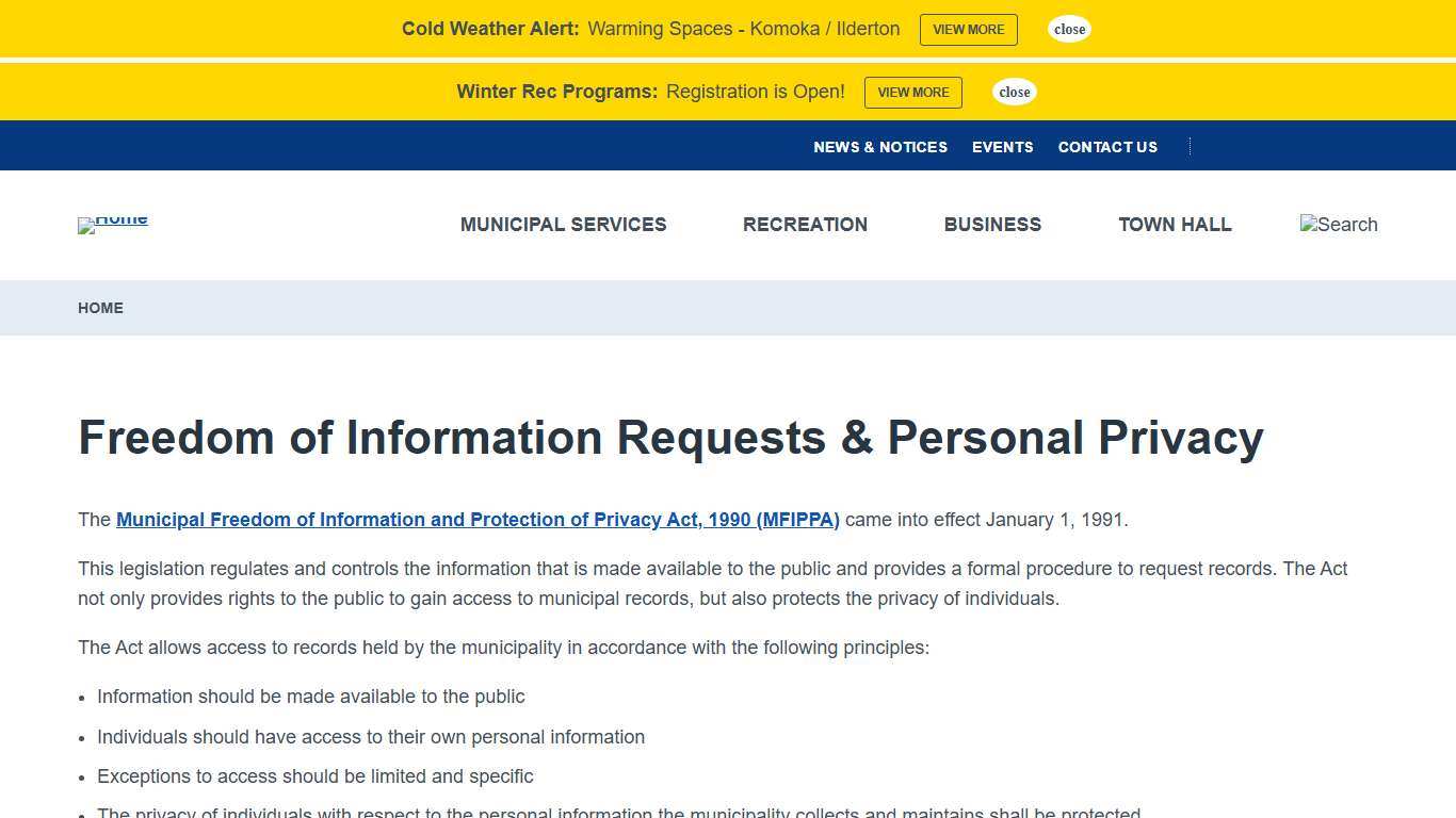 Freedom of Information Requests & Personal Privacy Middlesex Centre